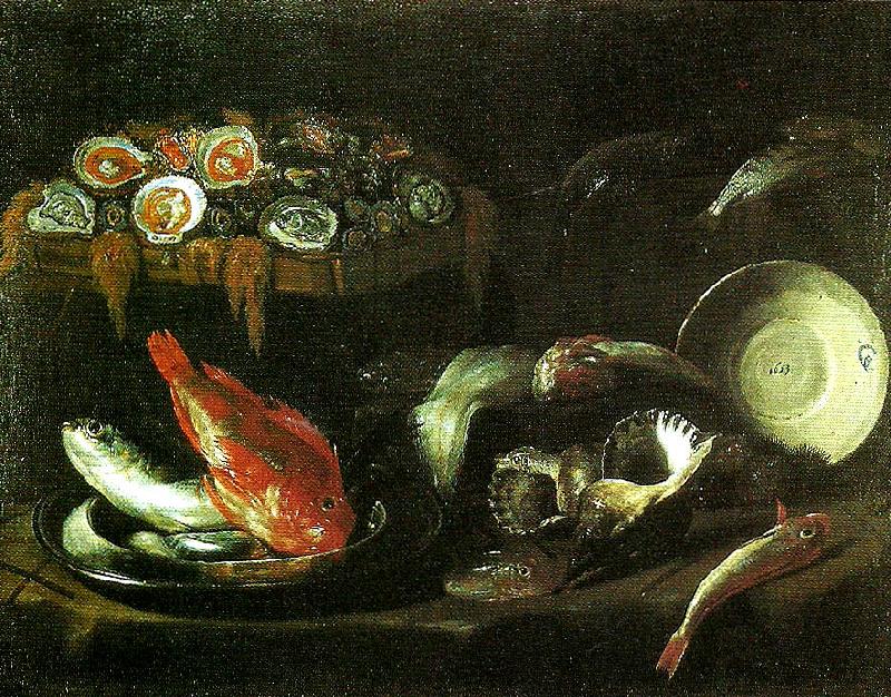 Giovanni Battista Recco stilleben med fisk och ostron oil painting picture